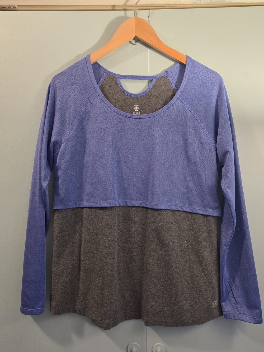 Two-Tone Purple and Gray Layered Long-Sleeve Top